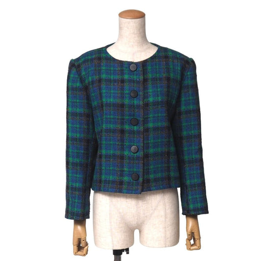 Saint Laurent Vintage Collarless Jacket Check Tweed M