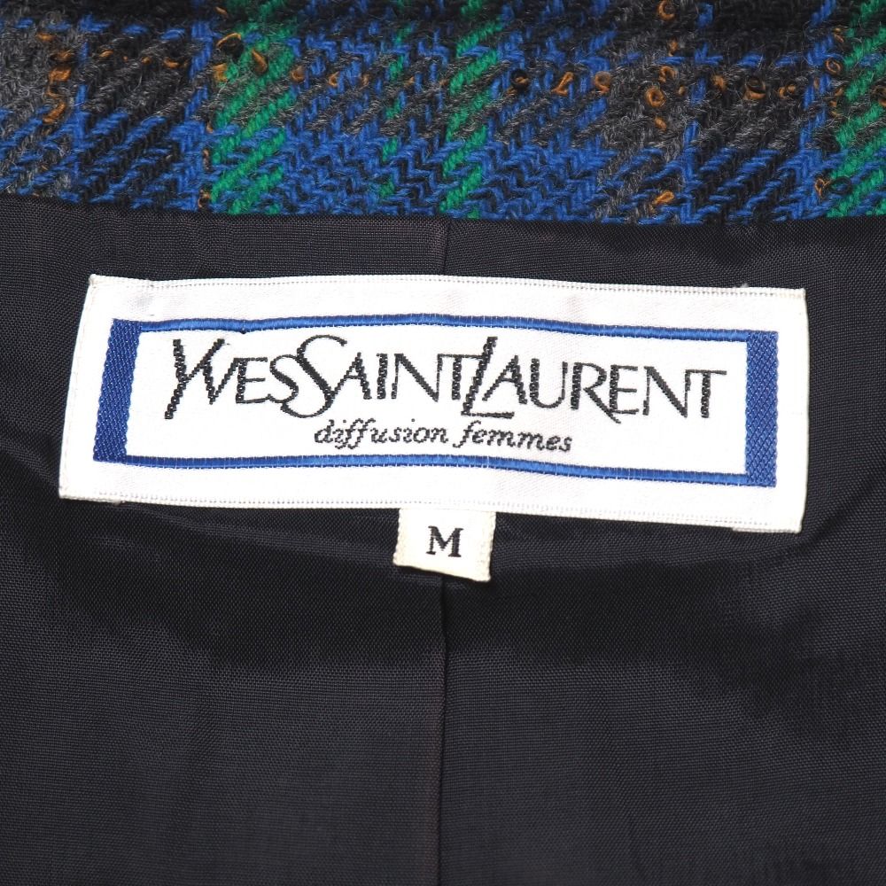 Saint Laurent Vintage Collarless Jacket Check Tweed M — view 6