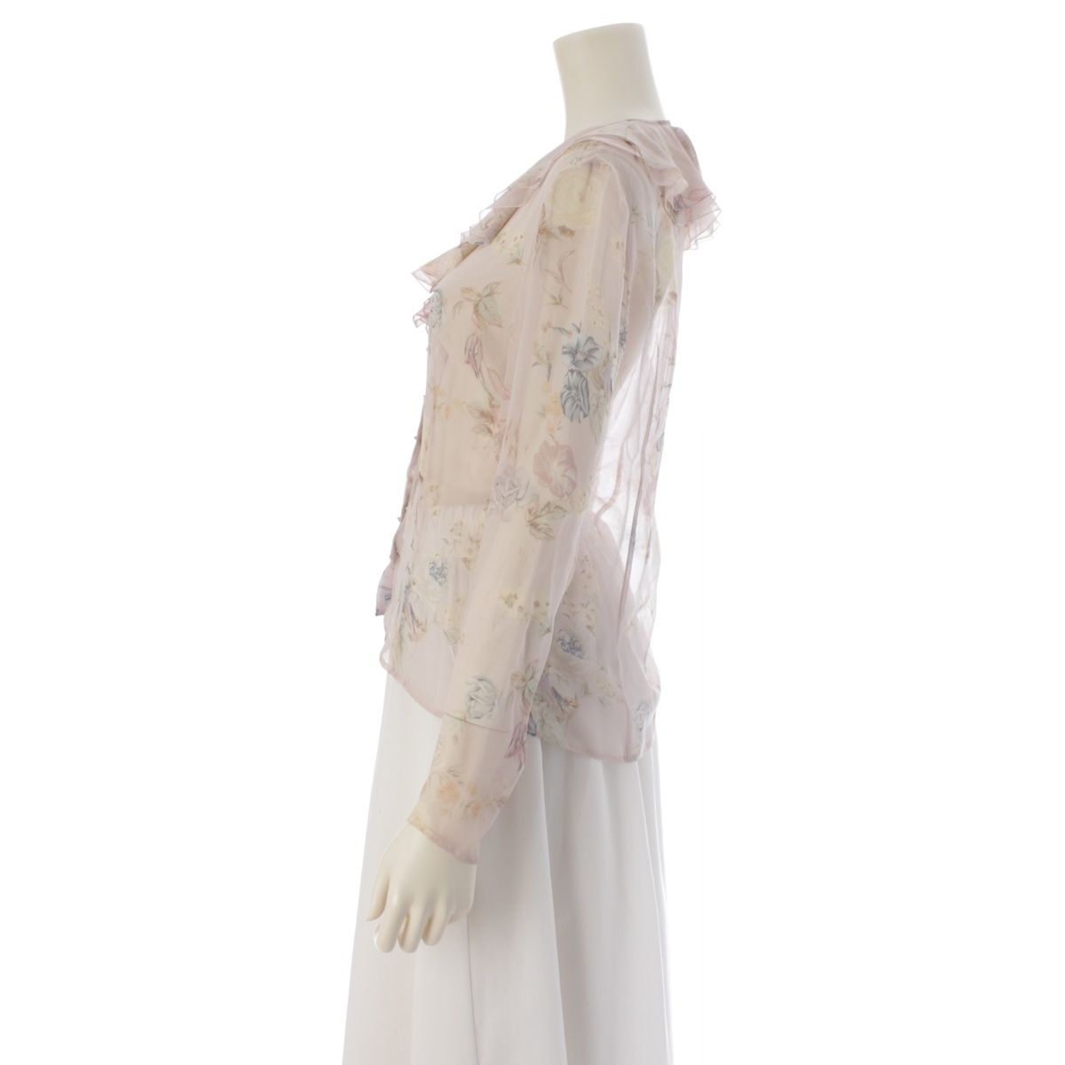 Dior Galliano Era Silk Flower Button Print Blouse Pink 38 — view 3