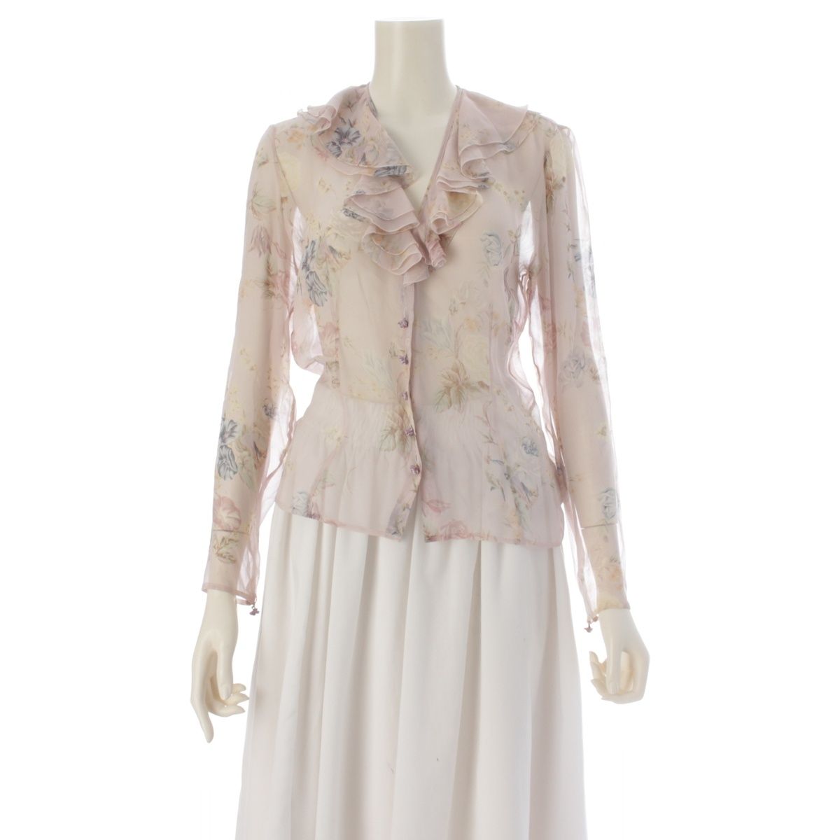 Dior Galliano Era Silk Flower Button Print Blouse Pink 38