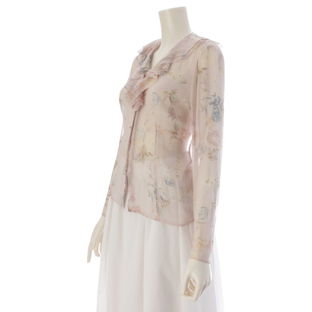 Dior Galliano Era Silk Flower Button Print Blouse Pink 38 — view 2