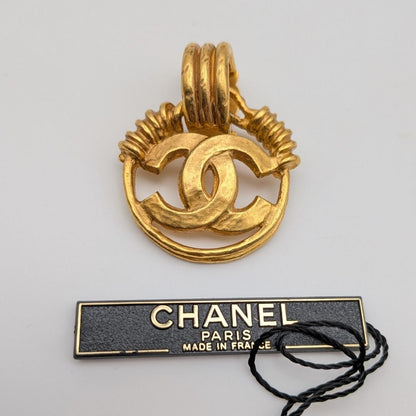 Chanel Single Earrings CC Logo Sheer Swing Gold 01P Vintage