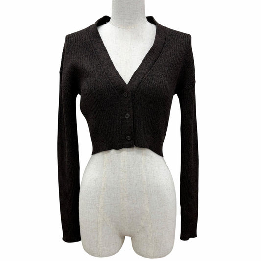 Prada Wool 100% Ribbed Cropped Length Long Sleeve Knit Cardigan Brown IT 40