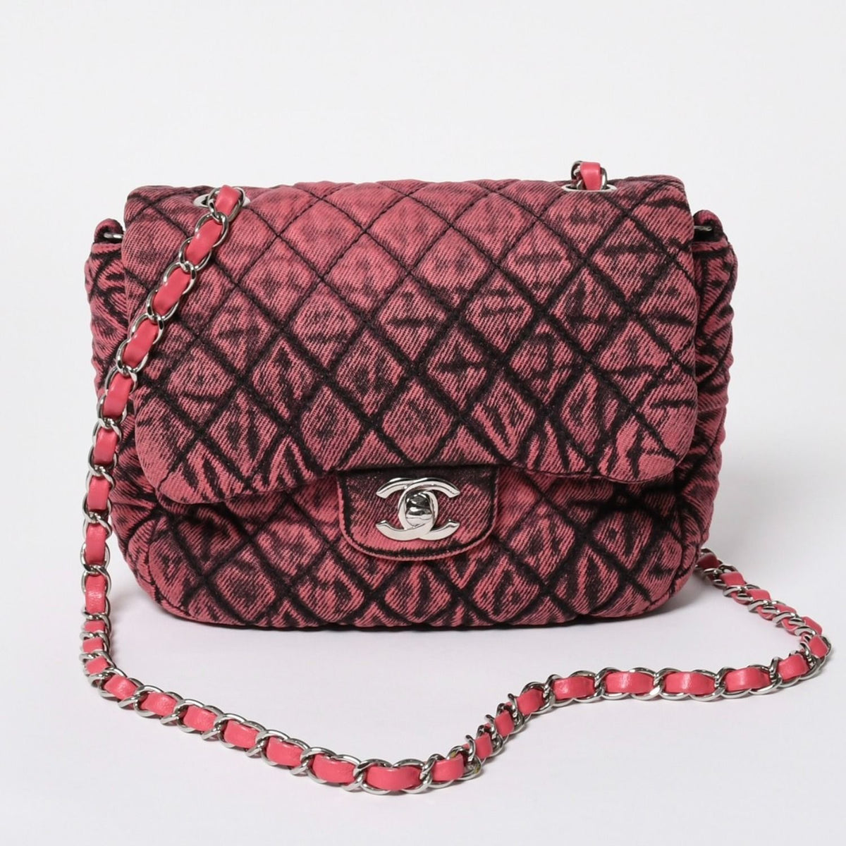 Chanel Quilted 23 Mini Shoulder Bag Denim Pink Black Silver