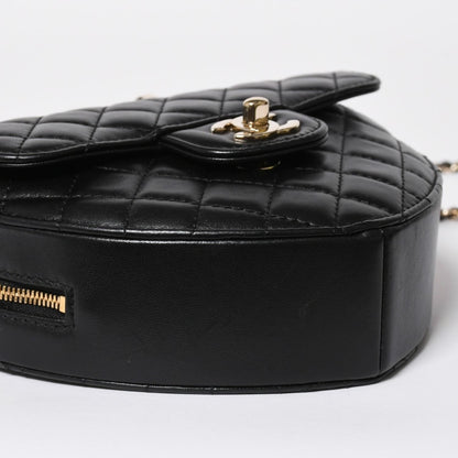 Chanel Heart Chain Shoulder Bag CC Logo Lambskin Black — view 7
