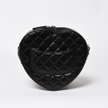 Chanel Heart Chain Shoulder Bag CC Logo Lambskin Black — view 2