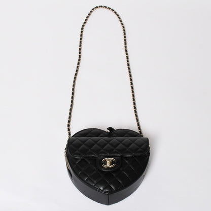 Chanel Heart Chain Shoulder Bag CC Logo Lambskin Black — view 4