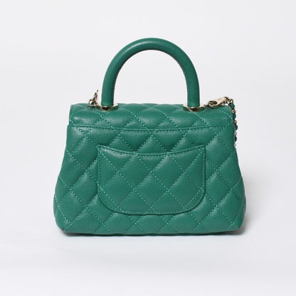 Chanel Top Handle 2-Way Bag CC Logo Caviar Leather Green Gold — view 2