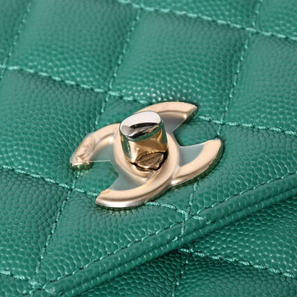Chanel Top Handle 2-Way Bag CC Logo Caviar Leather Green Gold — view 8