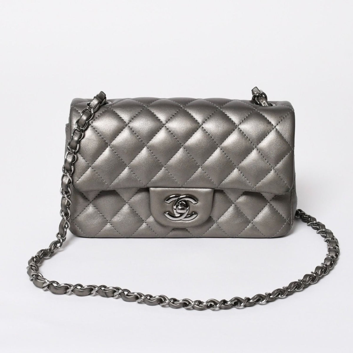 Chanel Quilted 20 S Flap S Chain Shoulder Bag CC Logo Lambskin Silver