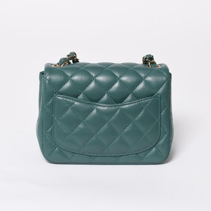 Chanel Mini Quilted 16 S Chain Shoulder Bag CC Logo Lambskin Green — view 2
