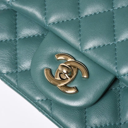 Chanel Mini Quilted 16 S Chain Shoulder Bag CC Logo Lambskin Green — view 7