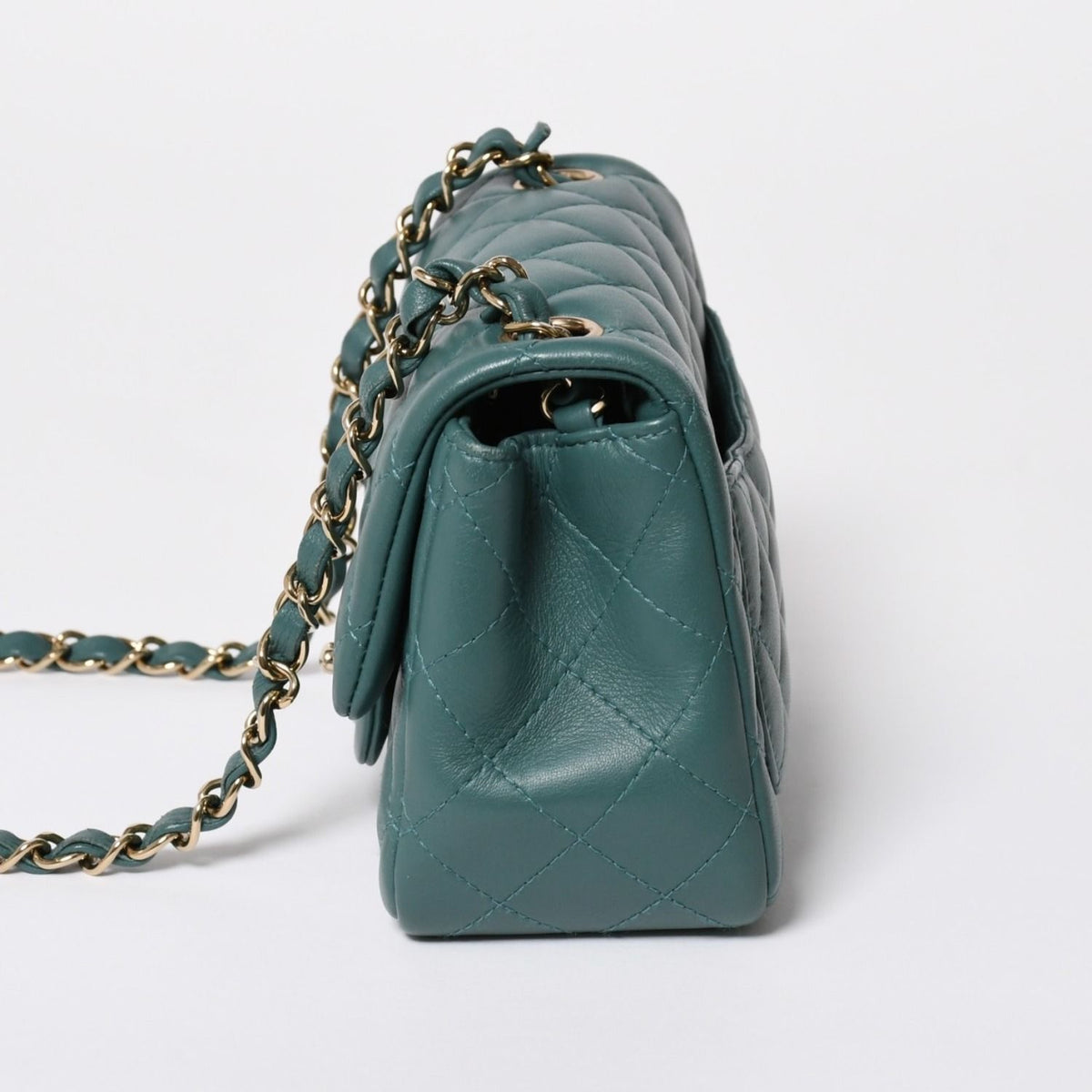 Chanel Mini Quilted 16 S Chain Shoulder Bag CC Logo Lambskin Green — view 4