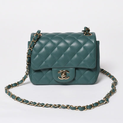 Chanel Mini Quilted 16 S Chain Shoulder Bag CC Logo Lambskin Green