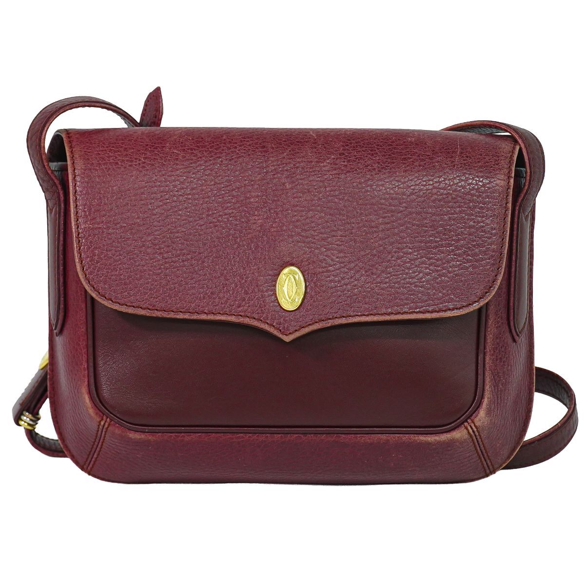 Cartier Must Line Shoulder Bag Pochette Leather Bordeaux