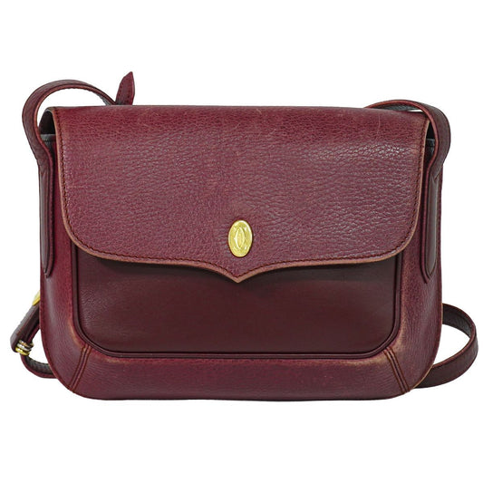 Cartier Must Line Shoulder Bag Pochette Leather Bordeaux