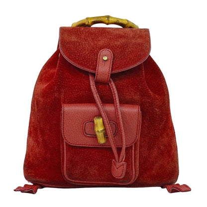 Gucci Bamboo Mini Backpack Suede Leather Red