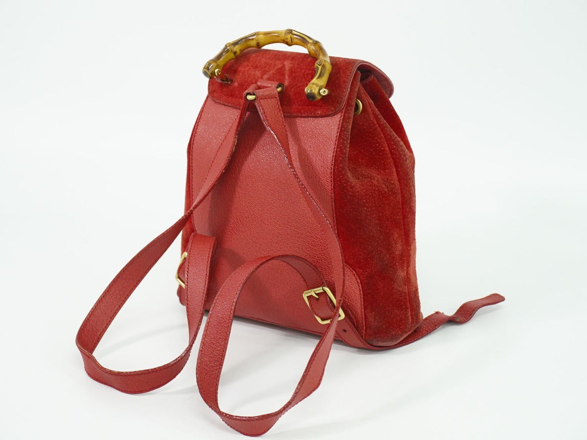 Gucci Bamboo Mini Backpack Suede Leather Red — view 2