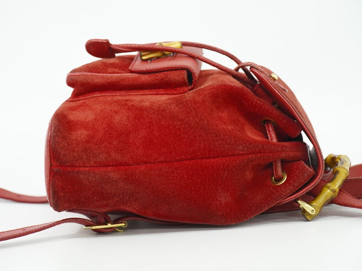 Gucci Bamboo Mini Backpack Suede Leather Red — view 4