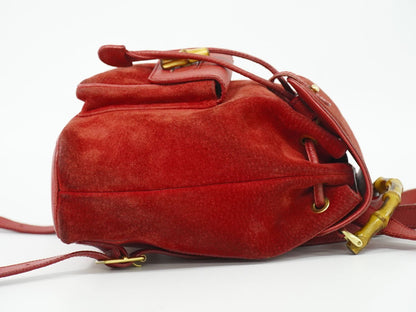 Gucci Bamboo Mini Backpack Suede Leather Red — view 4