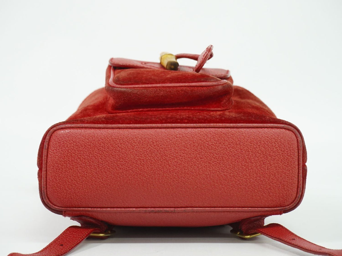 Gucci Bamboo Mini Backpack Suede Leather Red — view 3