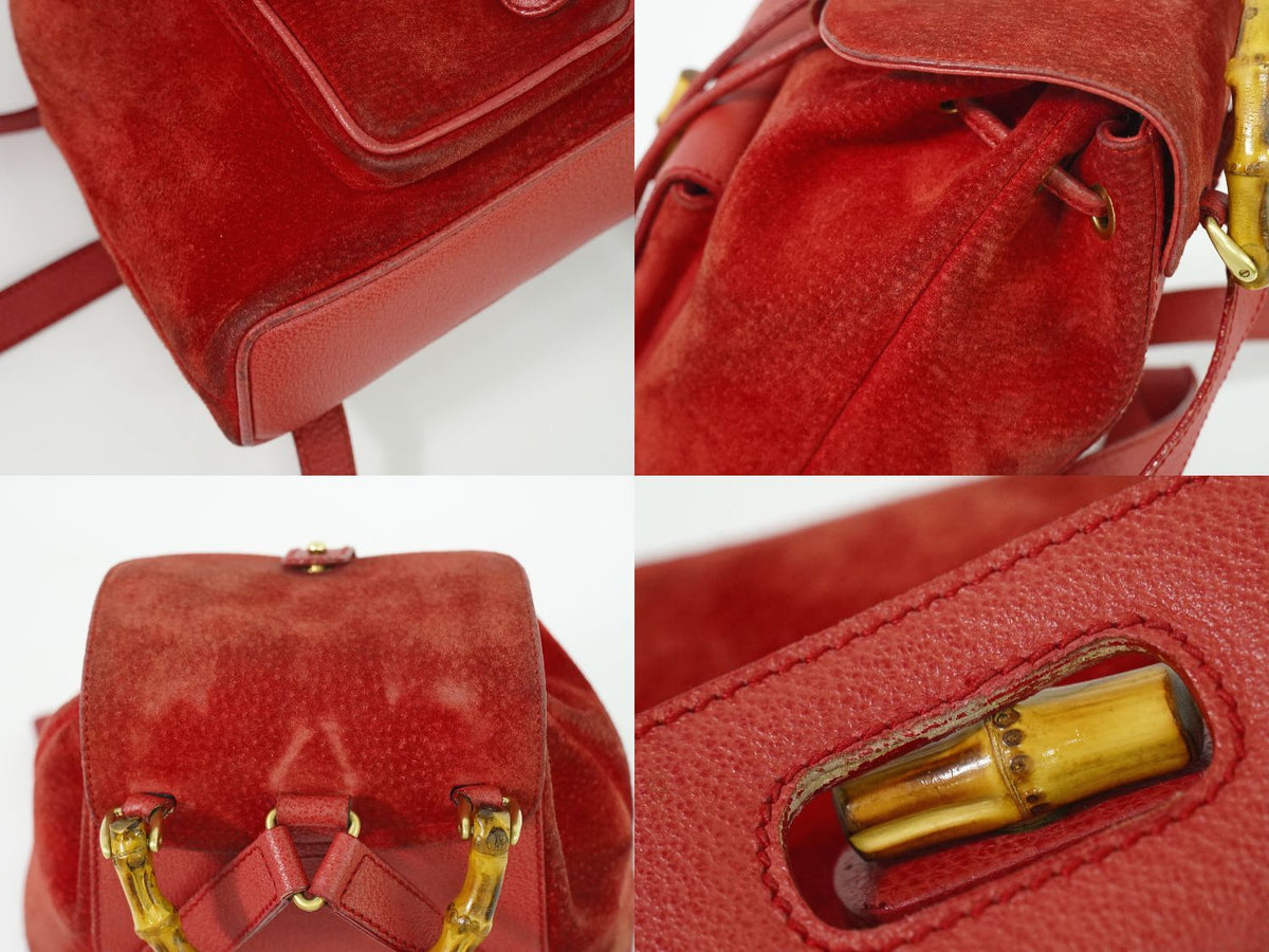 Gucci Bamboo Mini Backpack Suede Leather Red — view 7