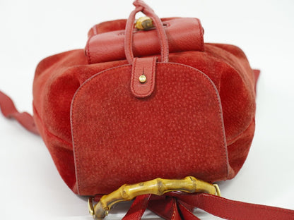 Gucci Bamboo Mini Backpack Suede Leather Red — view 5