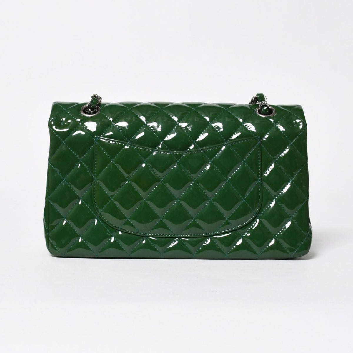 Chanel Quilted 25 Double Flap Chain Shoulder Bag Patent Green Silver — view 2