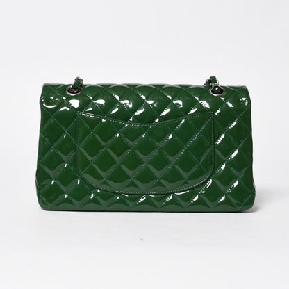 Chanel Quilted 25 Double Flap Chain Shoulder Bag Patent Green Silver — view 2