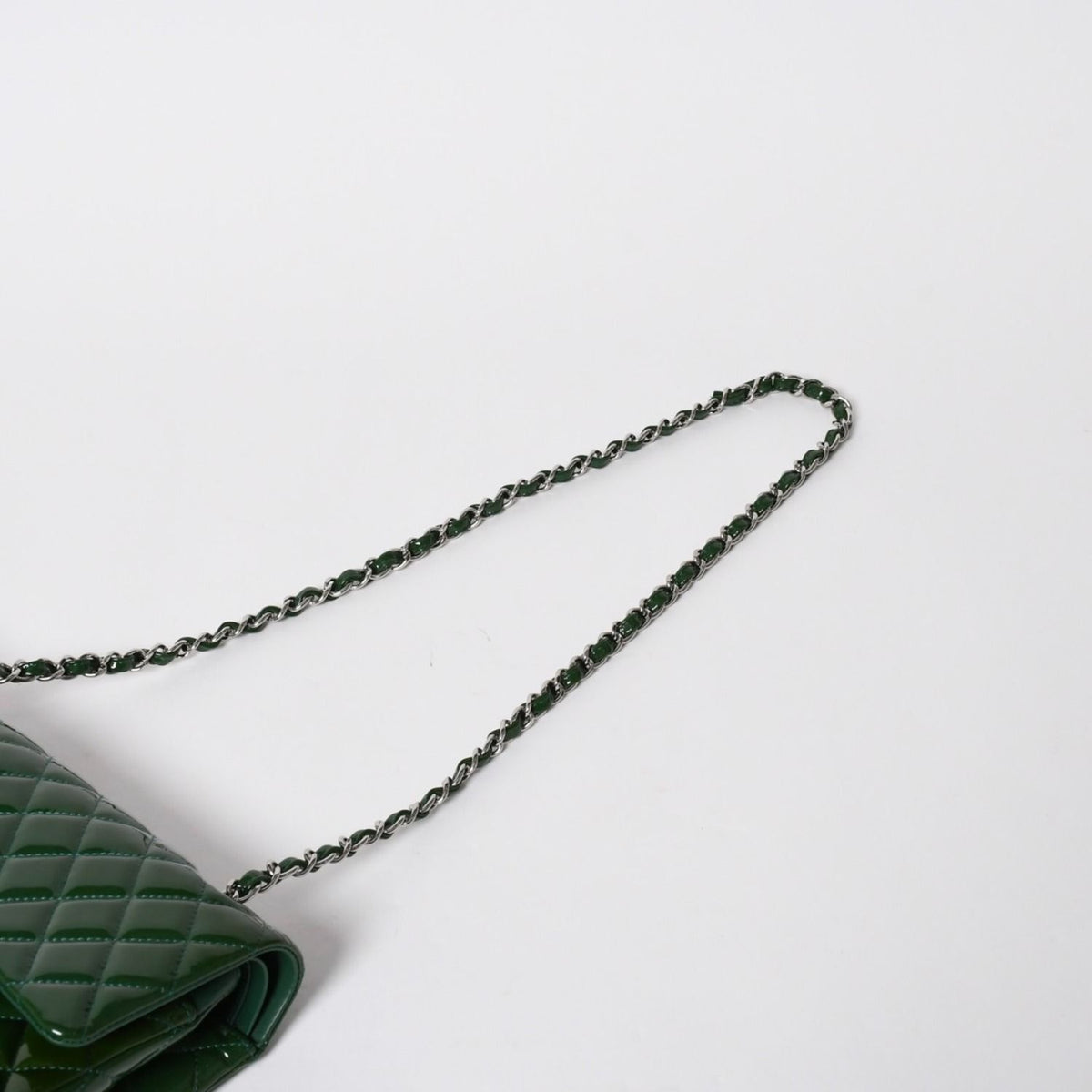 Chanel Quilted 25 Double Flap Chain Shoulder Bag Patent Green Silver — view 5