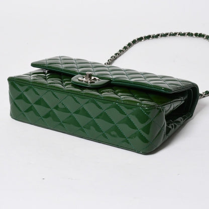 Chanel Quilted 25 Double Flap Chain Shoulder Bag Patent Green Silver — view 8