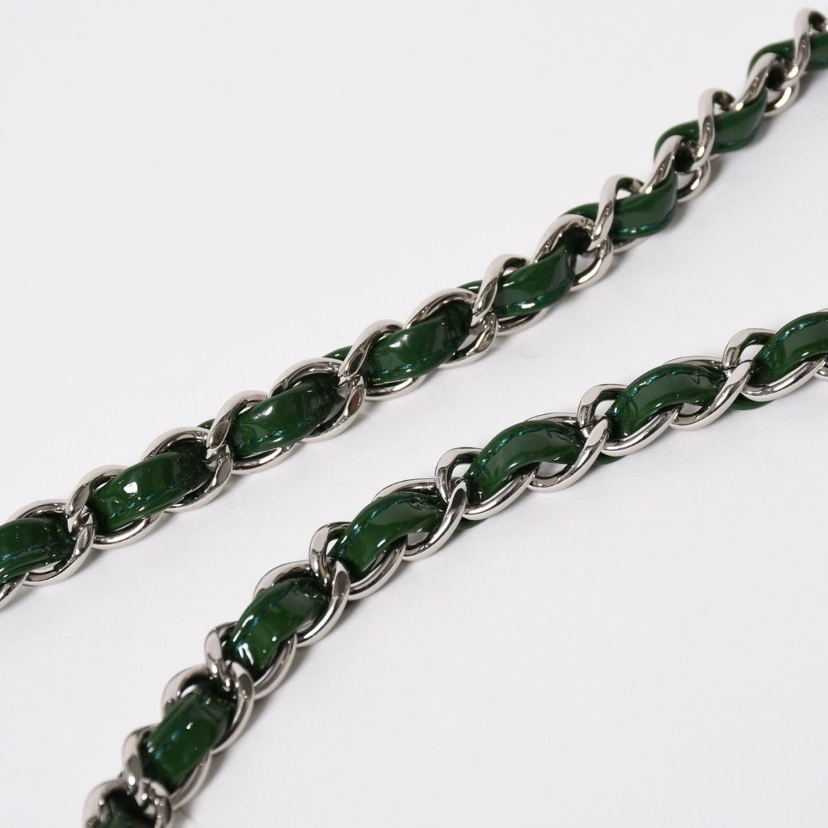 Chanel Quilted 25 Double Flap Chain Shoulder Bag Patent Green Silver — view 6