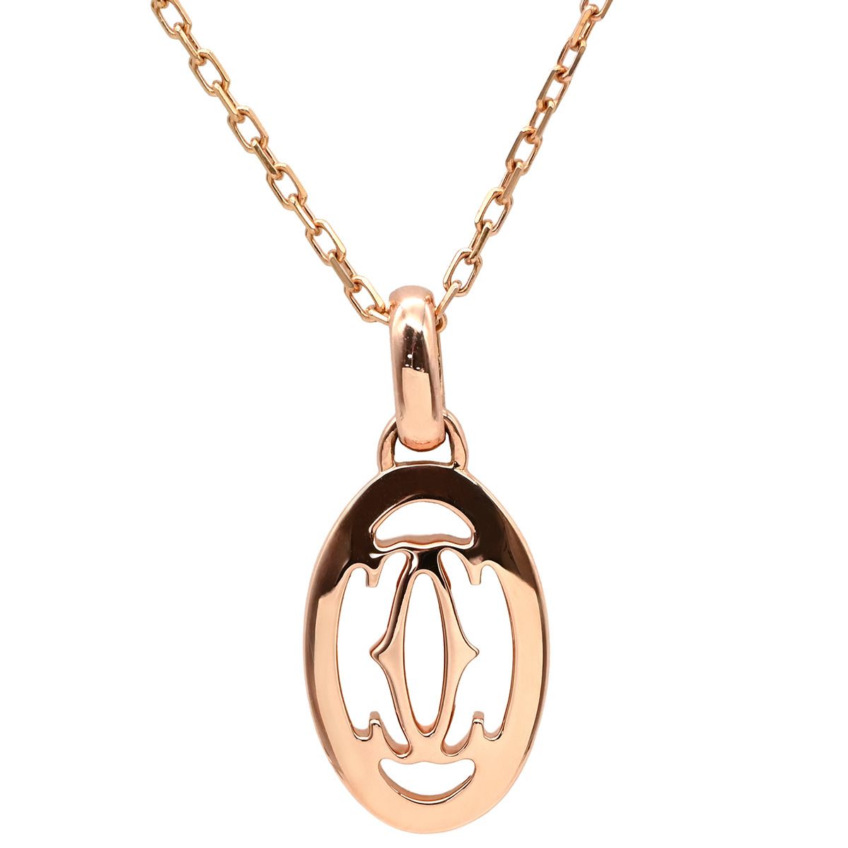 Cartier Necklace Logo Double C Rose Gold 18k Diamond 2C C2 Oval — view 2