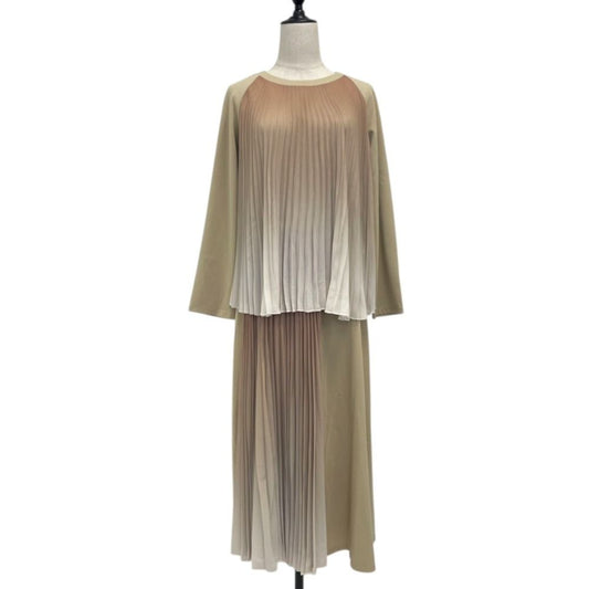 Max Mara Weekend Gradient Pleats Contrast Top Skirt Set Beige Spring Summer M