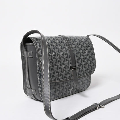 Goyard Belvedere GM Shoulder Bag Gray Leather Silver Herringbone Pattern — view 3