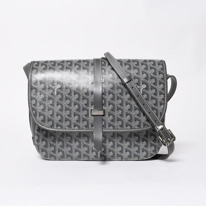 Goyard Belvedere GM Shoulder Bag Gray Leather Silver Herringbone Pattern
