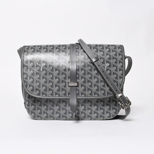 Goyard Belvedere GM Shoulder Bag Gray Leather Silver Herringbone Pattern