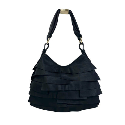 Saint Laurent Yves Tropez Hobo Logo Leather Shoulder Bag Black — view 3