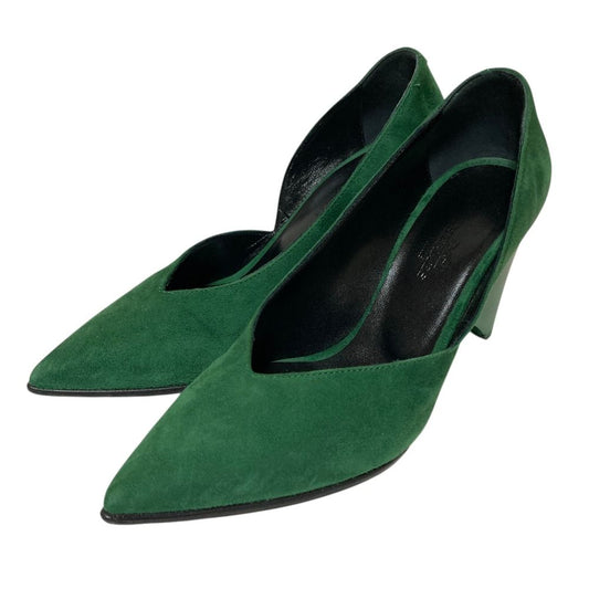 Hermes Suede Leather Pointed Toe Pumps Green Spring Summer Fall Winter Heels