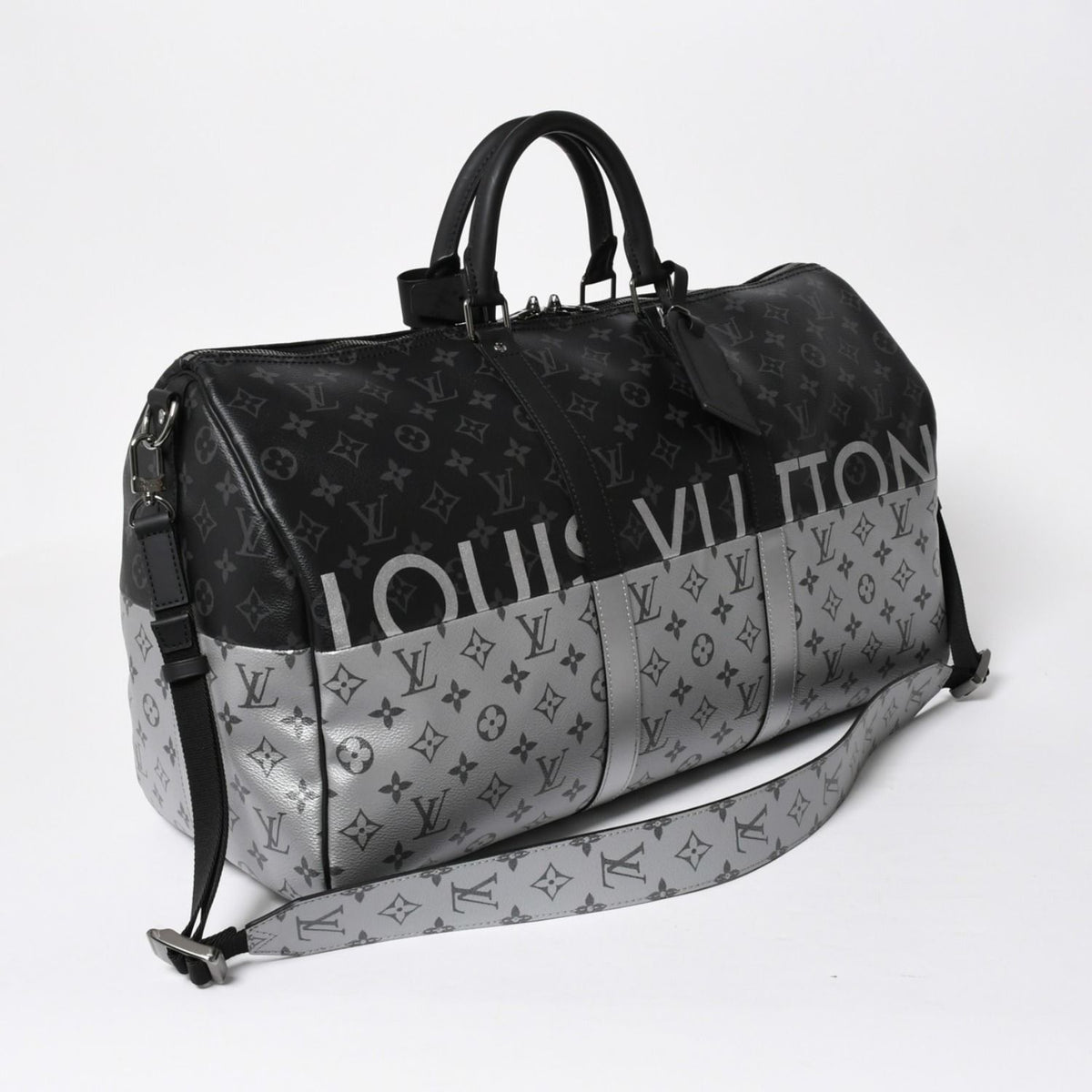 Louis Vuitton Boston Bag Keepall Bandouliere 50 Monogram Eclipse Spirit Black — view 3