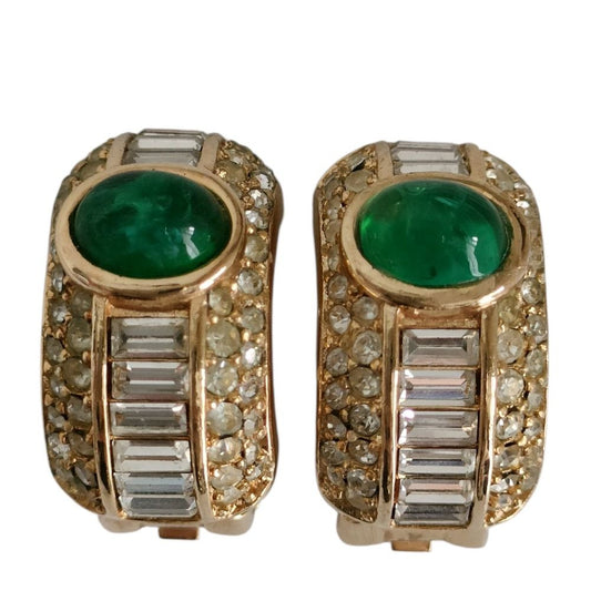 Dior Vintage Stone Clip Earrings Gold Colored
