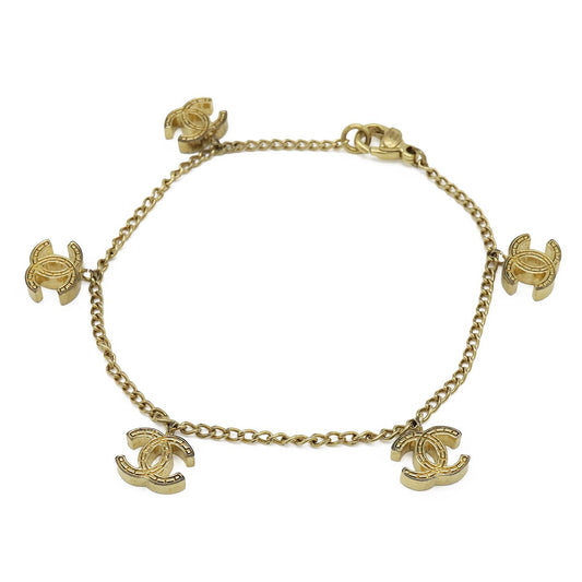 Chanel Quilted CC Logo Chain Bracelet Gold Plated 03P