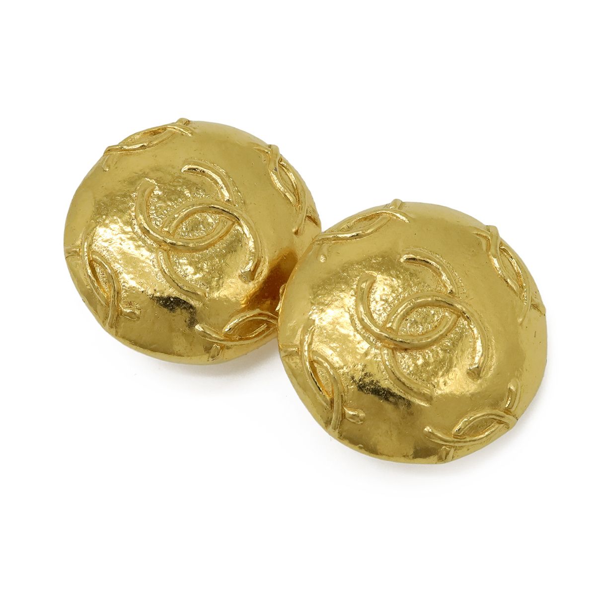 Chanel CC Logo Button Round Earrings Clip-On Vintage Gold Plated — view 2