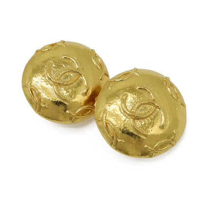 Chanel CC Logo Button Round Earrings Clip-On Vintage Gold Plated — view 2