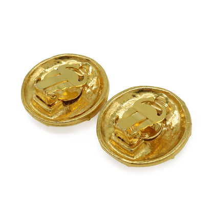 Chanel CC Logo Button Round Earrings Clip-On Vintage Gold Plated — view 3