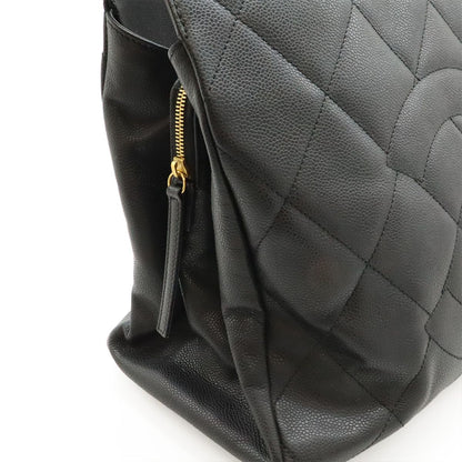 Chanel Quilted CC Logo Tote Bag Large Caviar Leather Black Silver — view 5