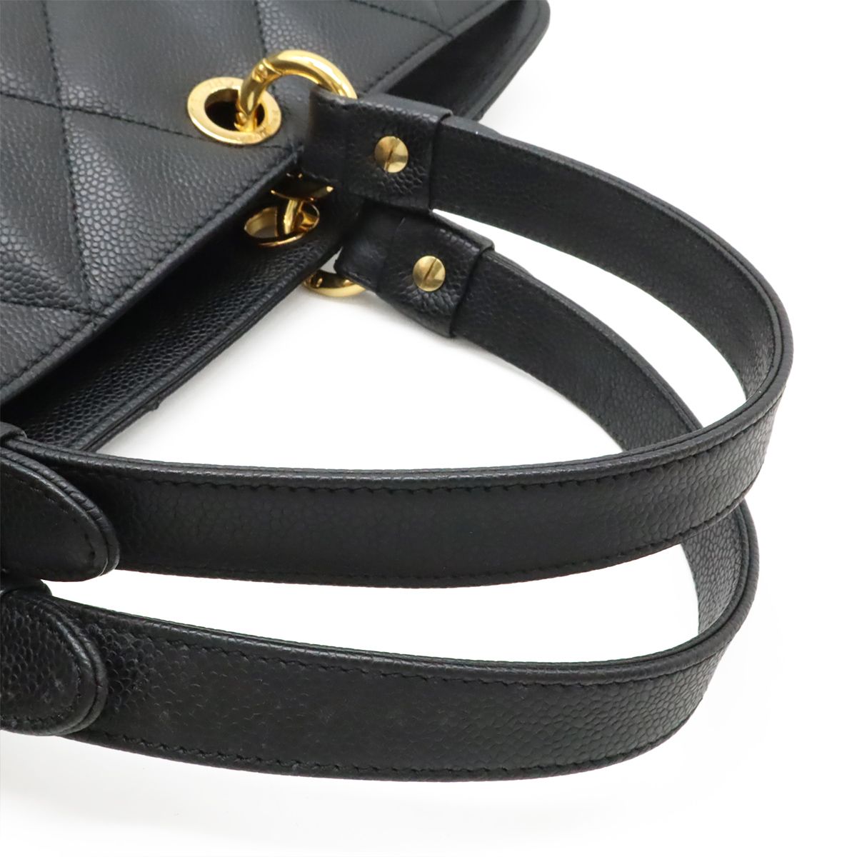 Chanel Quilted CC Logo Tote Bag Large Caviar Leather Black Silver — view 4