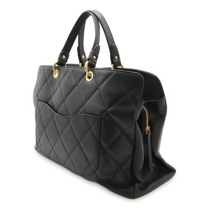 Chanel Quilted CC Logo Tote Bag Large Caviar Leather Black Silver — view 2