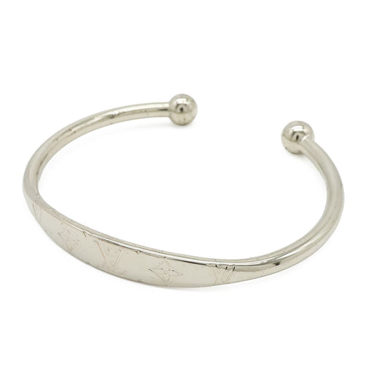 Louis Vuitton Monogram Bracelet Bangle Open Logo Metal Silver