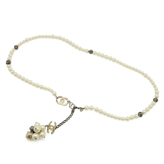 Chanel CC Logo Chain Belt Costume Pearl Rhinestone Cream Gold Gunmetal 04A